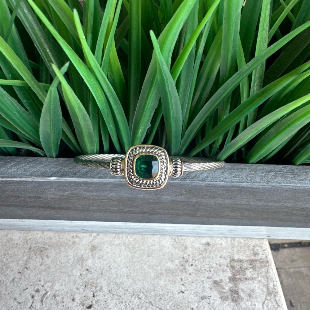 Silver and Green Women's Bracelet